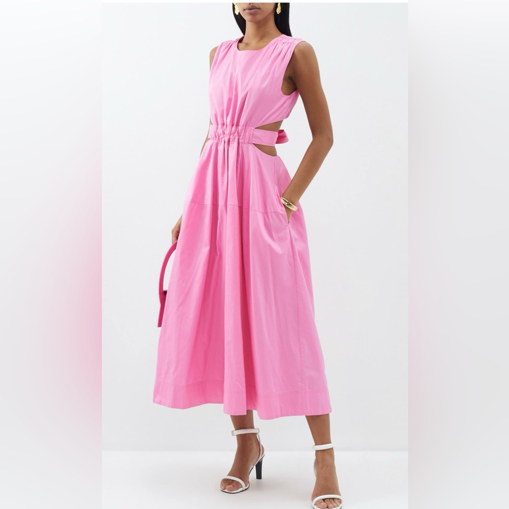 Aje Zorina Cut-Out Cotton-Poplin Midi Dress In Bubblegum Pink, Gorgeous And Fun.